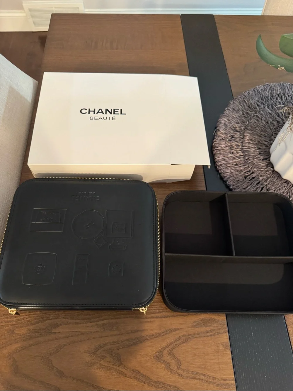 CHANEL Black Embossed  Travel Case Vanity